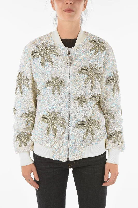 women's lightweight cargo jacket -Philipp Plein COUTURE All-Over Sequine and Crystal ALOHA PLEIN Bomber Jack