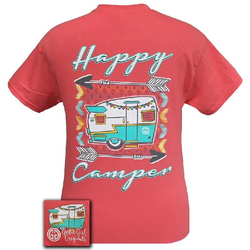 relaxed-fit tunic tee for women -Happy Camper 2-Coral Silk SS-1320