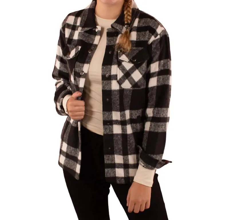 women's sherpa-lined jacket -Cassidy Classic Plaid Shacket In Black/white