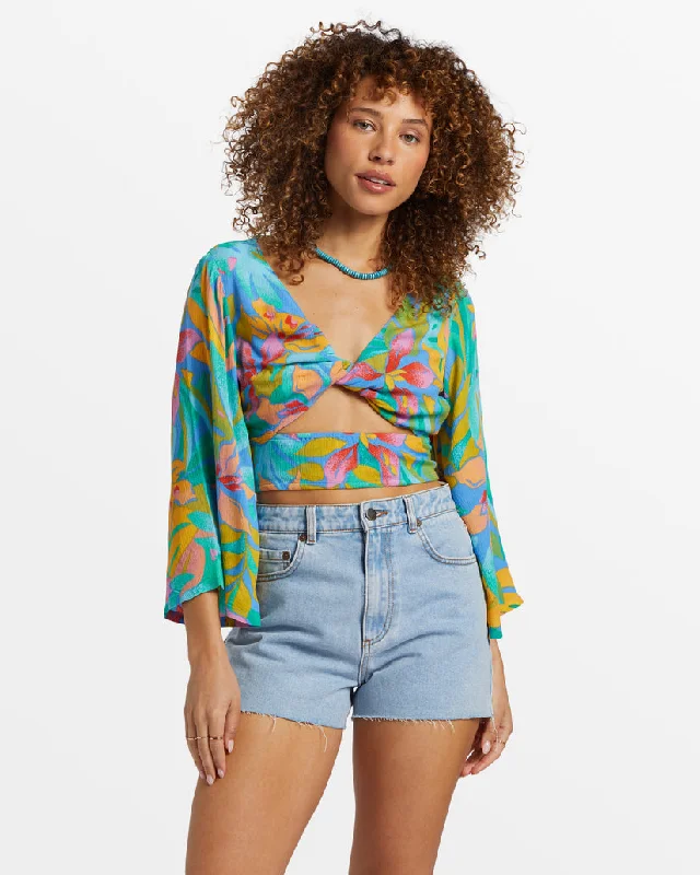 chic layered ruffle top for ladies -Billabong Summer Heat L/S Shirt-Marina