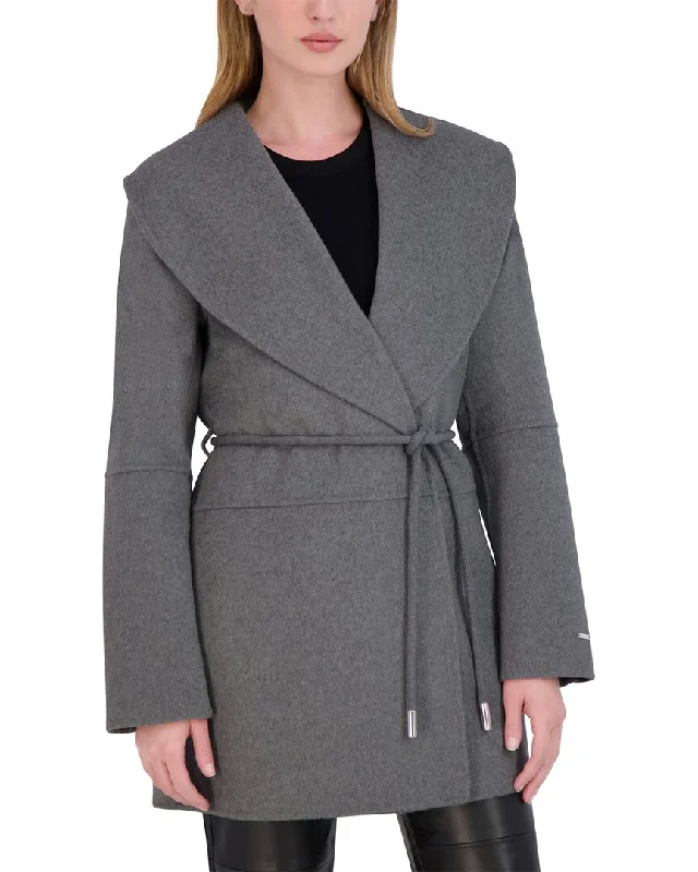 stylish leather jacket for women -Tahari Double Face Wool-Blend Coat