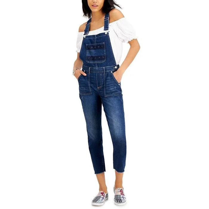 ladies' soft stretch mom jeans -Tommy Jeans Women's Logo Denim Overalls Blue Size 24