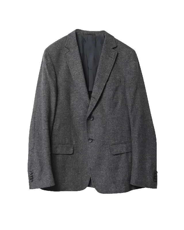 zip-up casual anorak jacket for women -Z Zegna Single-Breasted Blazer Jacket in Grey Wool