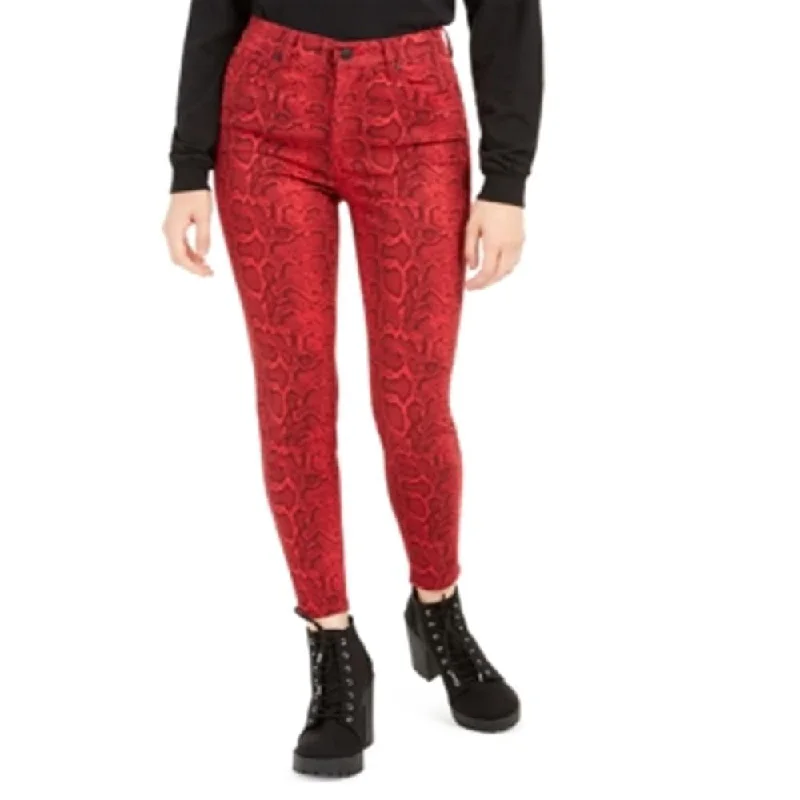 ladies' cropped wide-leg jeans -Celebrity Pink Women's the Spice Snake Print Hi Rise Jeans Red Size 1