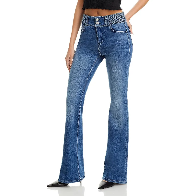 ladies' dark denim skinny jeans -Womens Flare High Waisted Flared Jeans