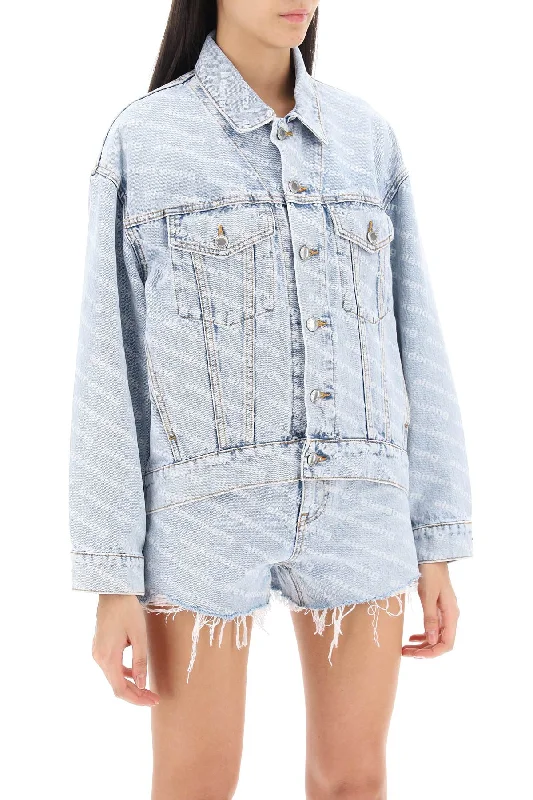 warm padded coat for women -Alexander Wang Logo Printed Denim Jacket