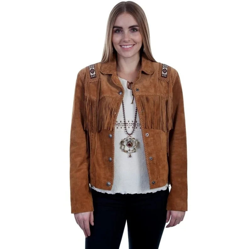 fashionable belted wool coat for women -Scully Western Jacket Womens Beaded Epaulettes Fringe Laced F0_L758