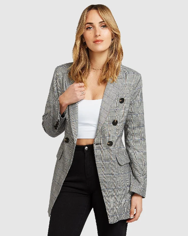 winter-ready faux shearling jacket for women -Too Cool For Work Plaid Blazer - Charcoal