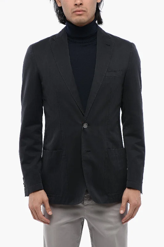 professional work blazer for women -Corneliani Id Herringbone Wool Unlined Blazer