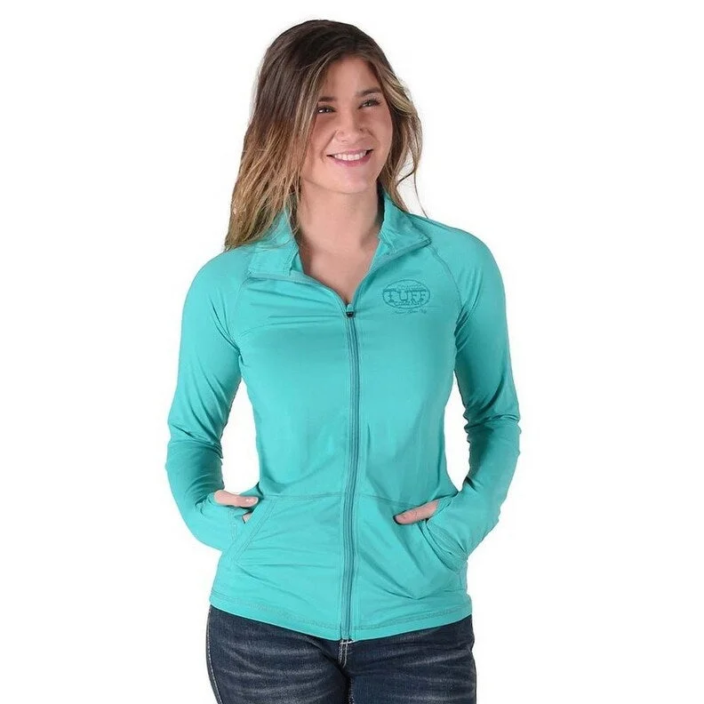 casual zip-up hoodie jacket for women -Cowgirl Tuff Western Jacket Womens Lightweight Zip Turquoise 100562