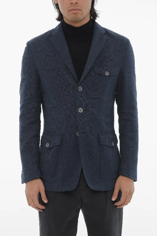 women's relaxed boyfriend blazer -Corneliani Id Cotton Blend Blazer With Utility Pockets