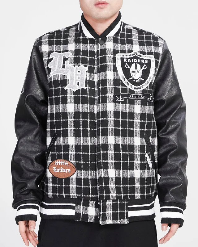 classic women's wool coat -NFL LAS VEGAS RAIDERS PRO PREP PLAID WOOL VARSITY JACKET (WHITE/BLACK)