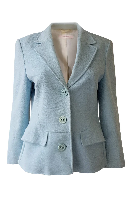 casual linen jacket for women -LAUREL Baby Blue Wool Angora Cashgora Blend Blazer Coat (UK 12)