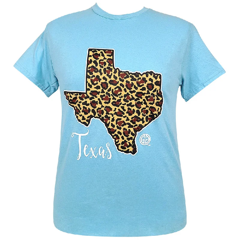 trendy gathered sleeve top for ladies -Leopard Texas Sky SS-1294