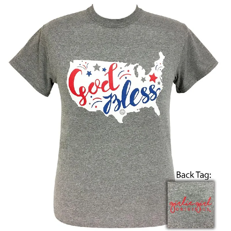 ladies' short sleeve top -God Bless America-Graphite Heather SS-2082