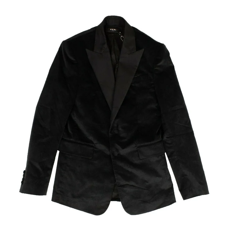 breathable softshell jacket for women -Men's Black Amiri Single Breasted Velvet Blazer