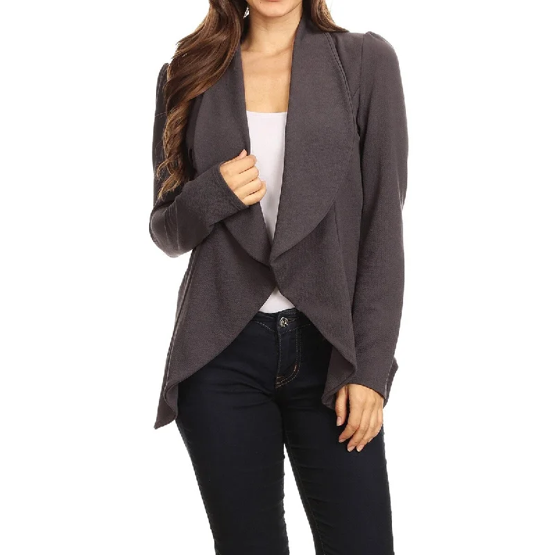 women's sherpa-lined jacket -Women's Casual Solid Long Sleeve Loose Fit Open Blazer Jacket