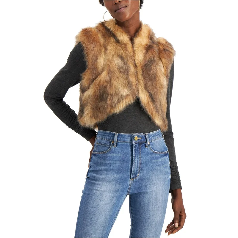 women's relaxed boyfriend blazer -I-N-C Womens Faux Fur Shrug Jacket, Brown, Large