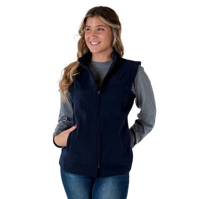 chic oversized blazer for women -Cowgirl Tuff Western Vest Womens Stretch Zip Logo Navy H00735