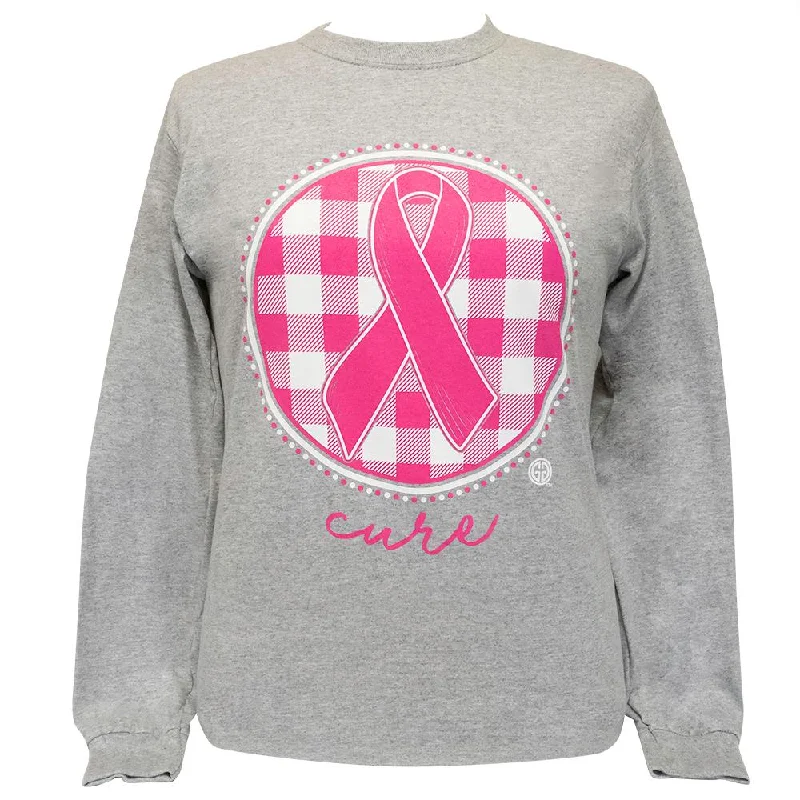 trendy crop top for women -Cure Ribbon Plaid-Sports Grey LS-2153