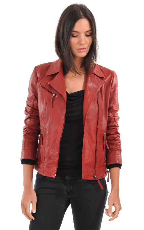 ladies' waterfall drape coat -Sophia Women's Jacket Real Leather #1002