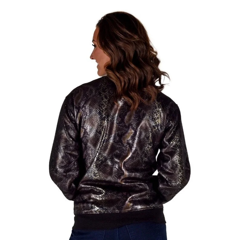 women's varsity bomber jacket -Cowgirl Tuff Western Jacket Womens Snakeskin Print Zip Black 100733