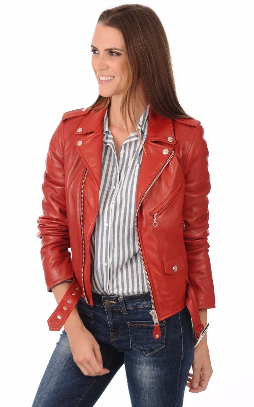 women's asymmetrical zip jacket -London Women's Jacket Real Leather #1111