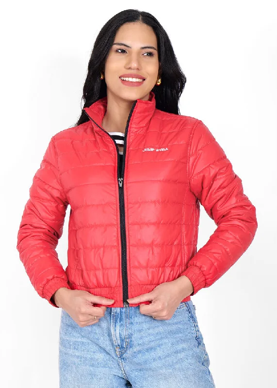 women's varsity bomber jacket -JUMP USA Women Frost Defense Red Quilted Jacket