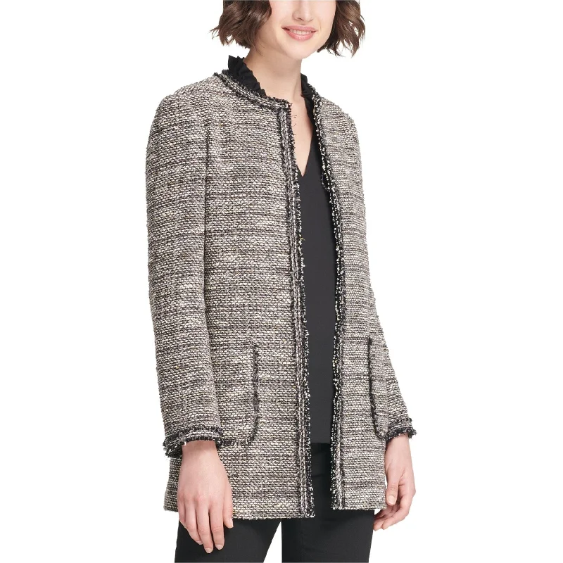 ladies' cashmere overcoat -DKNY Womens Collarless Jacket, Grey, 14