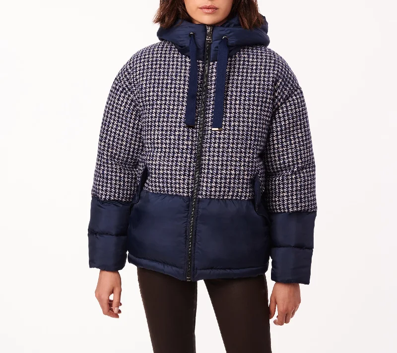 elegant long coat for women -Houndstooth Puffer