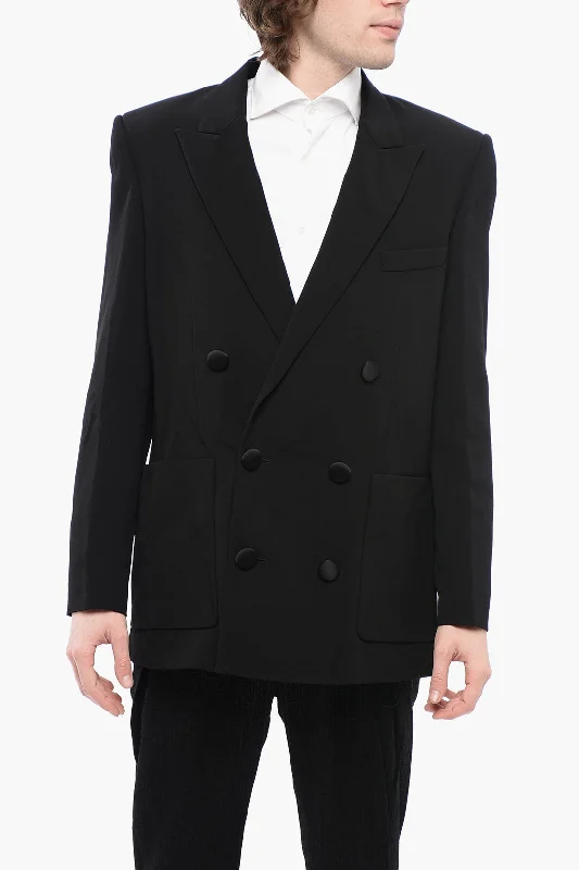 women's fur-trimmed parka -Balmain Double-Breasted Viscose Blazer With Covered Buttons