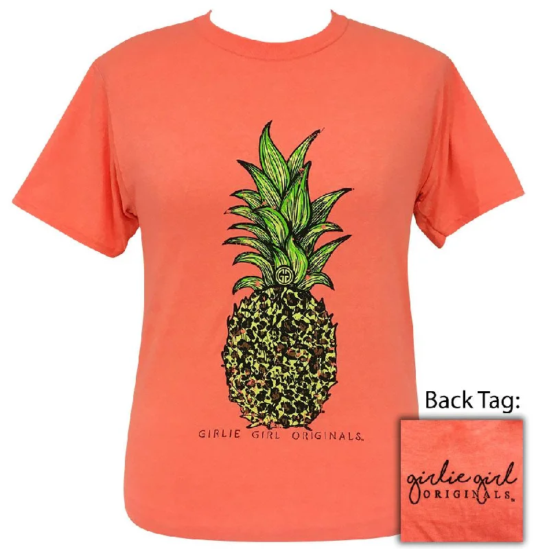 women's twist-front blouse -Leopard Pineapple-Retro Heather Coral SS-2002