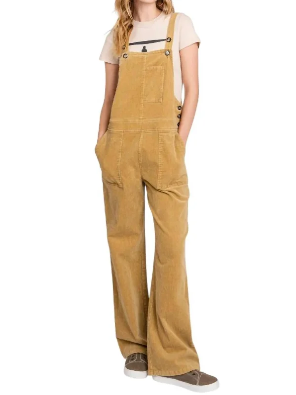 ladies' soft stretch mom jeans -Corduroy Overall In Tan