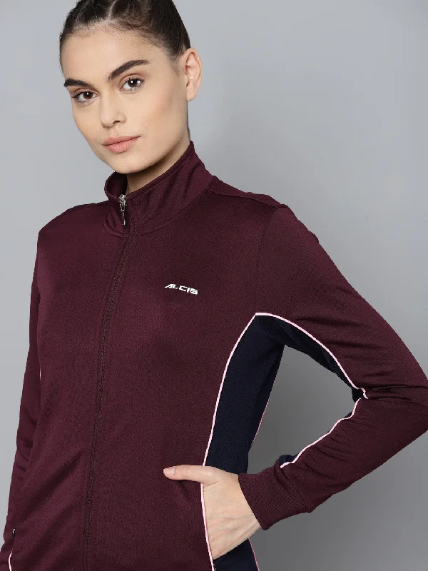 women's outdoor fleece jacket -Alcis Women Solid Maroon Jackets