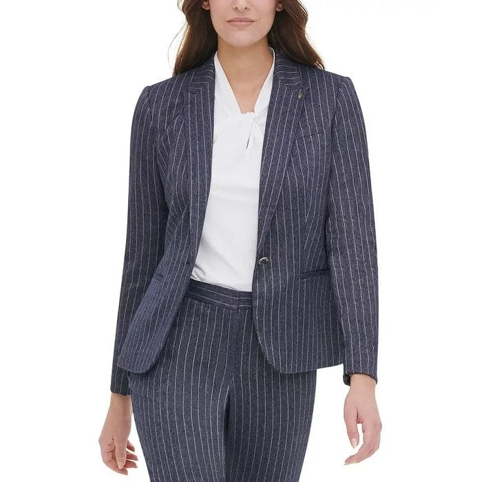 women's travel-friendly jacket -Tommy Hilfiger Women's Pinstripe Peak-Lapel Blazer Navy Size 16