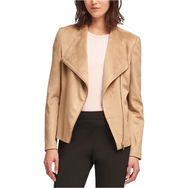 casual coats for women -DKNY Womens Faux-Suede Jacket, Beige, Large