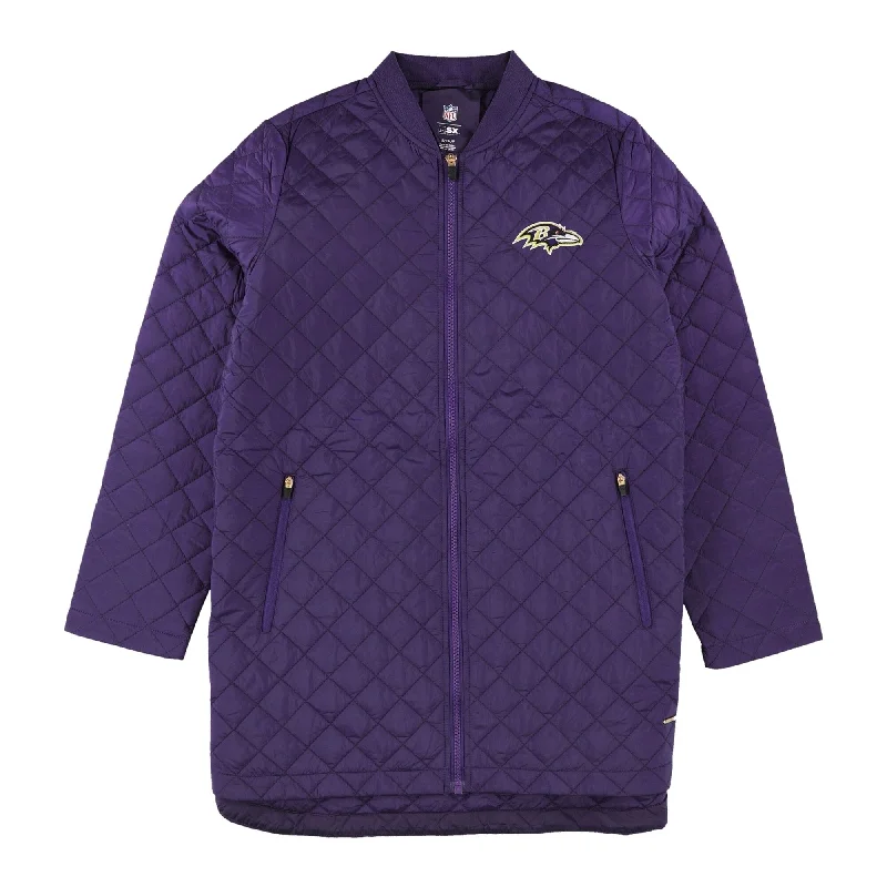 ladies' fleece zip-up jacket -G-III Sports Womens Baltimore Ravens Quilted Jacket, Purple, Small