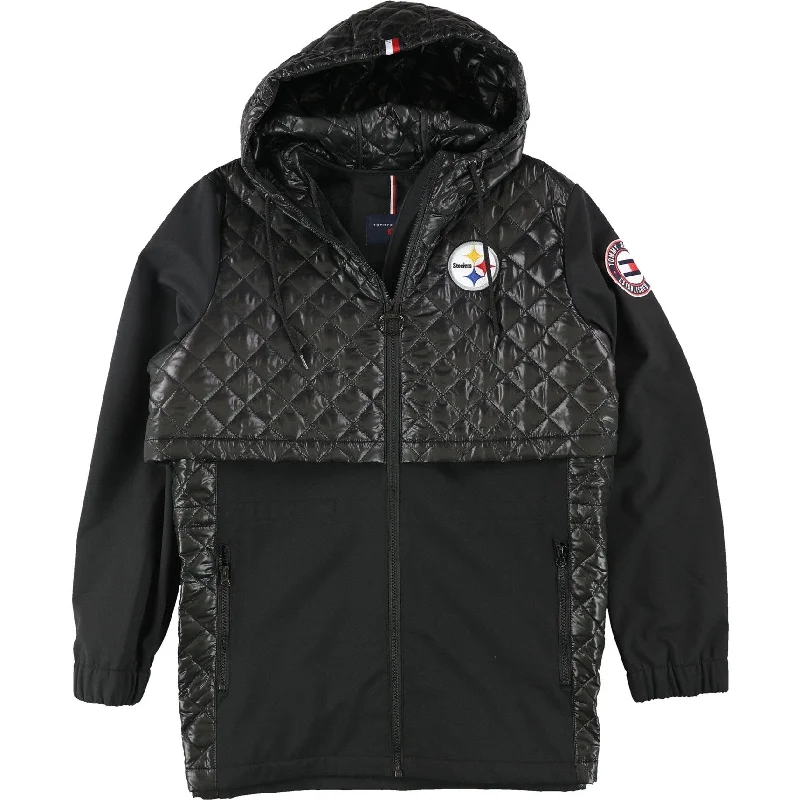 women's faux fur-lined parka -Tommy Hilfiger Womens Pittsburgh Steelers Quilted Jacket, Black, X-Large