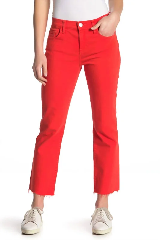 women's skinny ankle-length jeans -The Kick Flare Crop High Waist Jean In Fiery Red