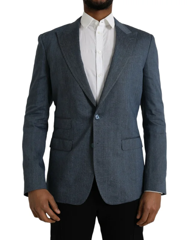 ladies' quilted coat -Dolce & Gabbana  Linen NAPOLI Single Breasted Coat Men's Blazer