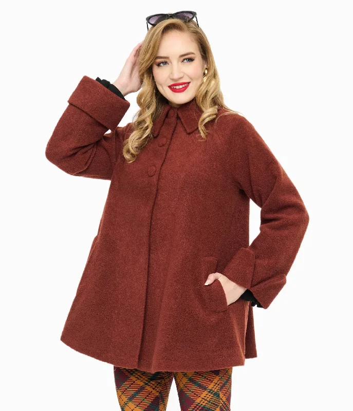 structured blazer jacket for women -Voodoo Vixen 1960s Brown A-Line Coat