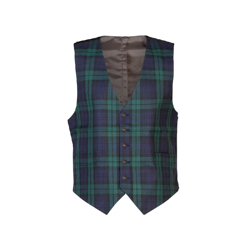 ladies' sporty windbreaker -Gents Polyviscose Tartan Waistcoat - Black Watch