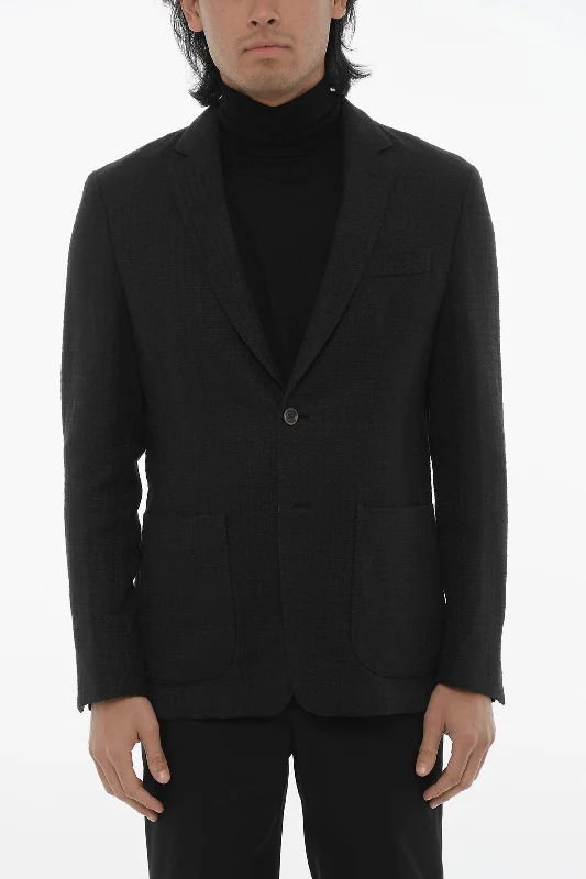 lightweight quilted jacket for women -Corneliani Id Tweed Cotton Blend Blazer With Patch Pockets