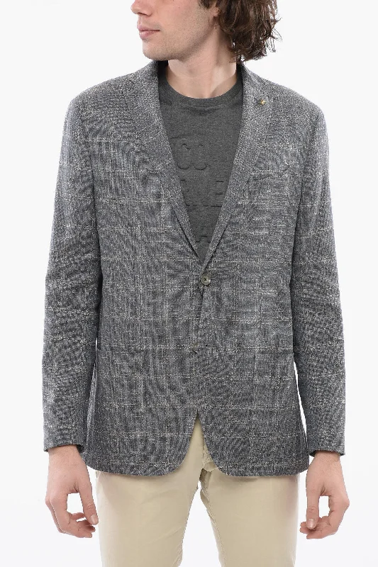 stylish knitted jacket for women -Corneliani Cotton Blazer With Textured Check Motif