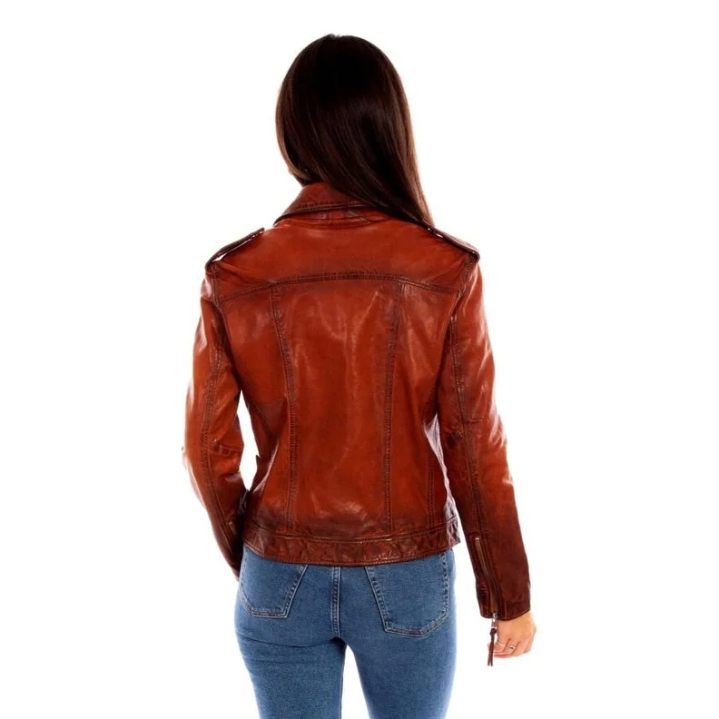 women's outdoor fleece jacket -Scully Western Jacket Womens Leather Zip Front Hand Pockets F0_L1105