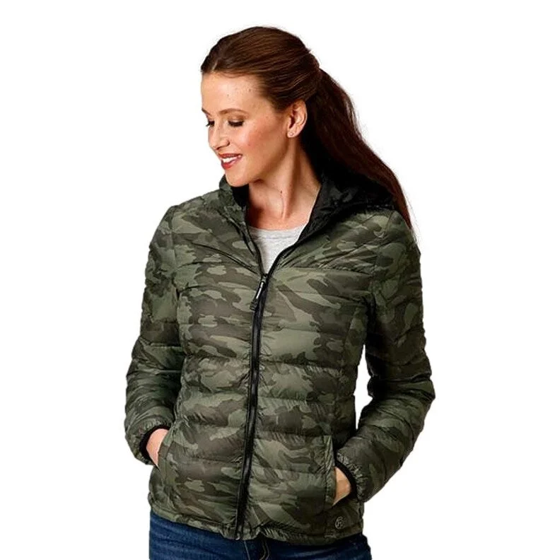 versatile trench coat for ladies -Roper Western Jacket Womens Camo Zip Hood Green 03-098-0693-6134 GR