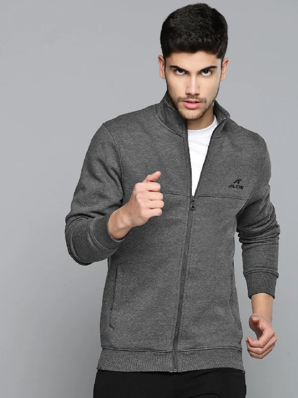 ladies' cashmere overcoat -Alcis Men Charcoal Running Sporty Jacket