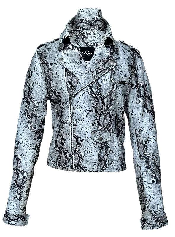 classic women's wool coat -NOVA SNAKE PRINT WOMEN LEATHER JACKET