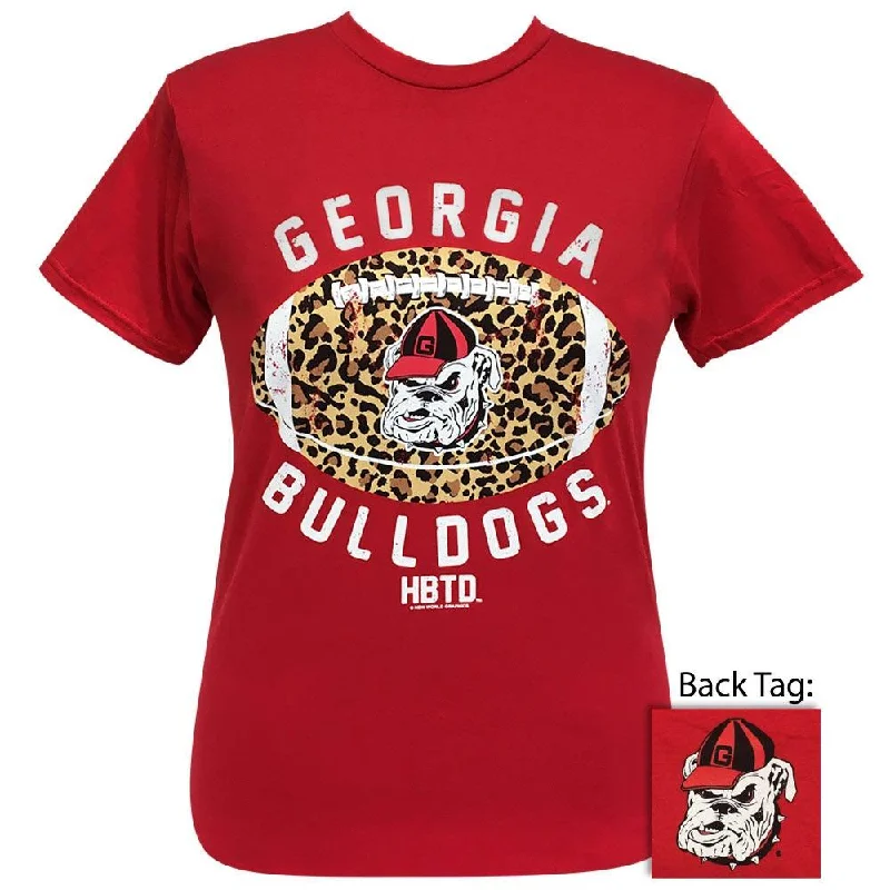 trendy puff sleeve crop top for ladies -Georgia Leopard Football Red SS