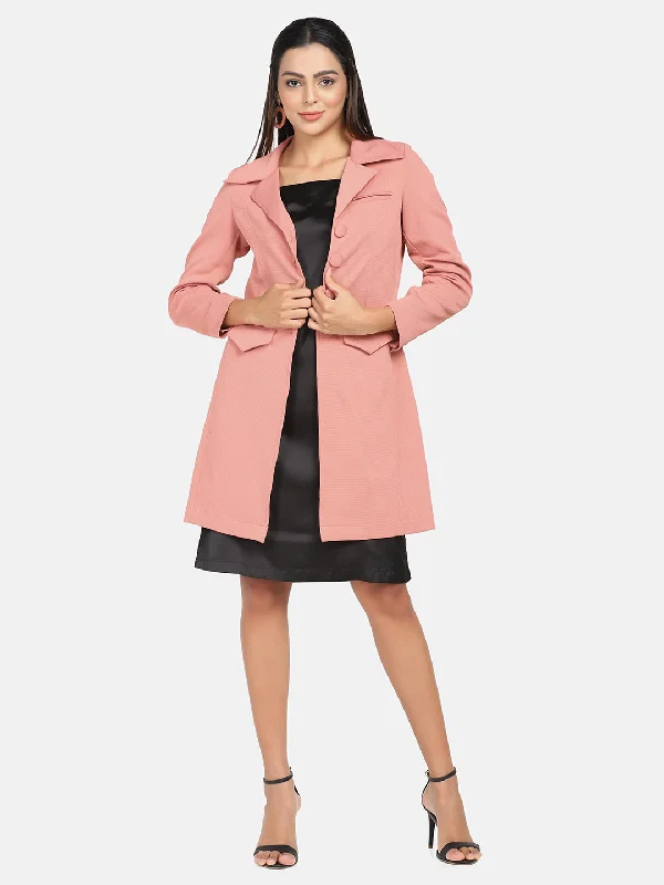 warm down coat for women -Longline Stretch Jacket- Peach